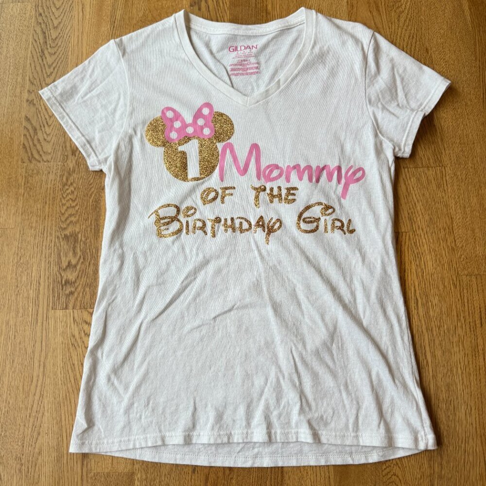 Mommy Of The Birthday Girl Shirt Minnie Mouse 1st Birthday Glitter Medium